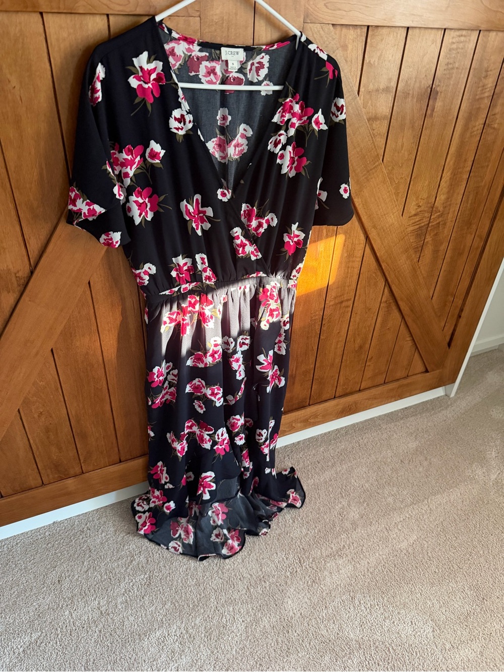J. Crew Navy High Low Dress with Pink and White Floral Print